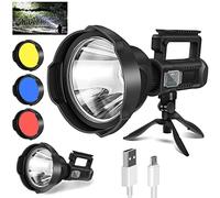 Sogidon Rechargeable Spotlight, 3,000,000 Lumen LED Spot Lights Handheld Large Flashlight High Lumens Super Bright Searchlight with 4 Modes, 3 Colored Lenses, USB C, IPX5 Waterproof, Tripod