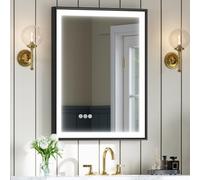 Sogoline 24x32 inch LED Bathroom Mirror with Black Frame, AL Alloy, Beveled Vanity Mirror, Front Light, 3 Colors, Stepless Dimmable, Anti-Fog, Shatter-Proof Tempered Glass, Memory, Horizontal/Vertical