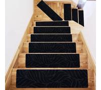 Sogoluat Non-Slip Stair Treads For Wooden Steps, 21.6 X 7.4 Inches Indoor Anti-Slip Step Covers, Polyester Carpet Tread Pads, 7-Pack Self-Adhesive Mats(76cm*20.3cm - Black)