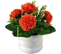 Sogoluat Silk Carnation Artificial Flowers Set Of 5 With Pot - Realistic Floral Decor For Study, Dining Table, Store Display - 15X14cm Fake Flower Arrangement(Orange-yellow)