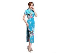 Sogoluat Women's Long Cheongsam Dress, Peacock Print, Mandarin Collar | For Parties And Dates, Elegant Peacock Print, Ideal For Women, Polyester Blend Fabric, Sizes S-3XL