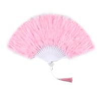 SOGUGOM Light Pink Hand Feather Fan Foldable | 1920s Accessories for Women, Great Gatsby, Harlem Nights, Burlesque Accessories