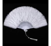 SOGUGOM Marabou White Feather Fan - Renaissance Fan,Rave Fan,Hand Fan Foldable,Marabou Feather Fan for 1920s Gatsby Party,Clothing Accessories and Party Decorations (White)