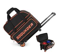 'SOGUKOER 2 Bowling Ball Bag with Wheels, Lightweight Trolley Double Ball Bowling Bag with Large Separate Shoe Compartment and Oversized Accessory Pocket, Retractable Handle Extends to 39.5''', Black