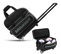 SOGUKOER 2-Wheel Bowling Ball Bag, Lightweight Trolley with Large Shoe Compartment and Accessory Pocket, Retractable Handle Extends to 39.5