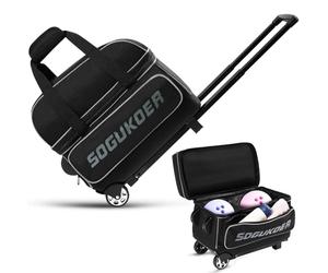 SOGUKOER 2-Wheel Bowling Ball Bag, Lightweight Trolley with Large Shoe Compartment and Accessory Pocket, Retractable Handle Extends to 39.5