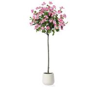 SOGUYI 150cm Artificial Bougainvillea Tree- Faux Pink Silk Flowers in White Imitation Ceramic Planter - Fake Plants for Indoor Home Office and Living Room Decor