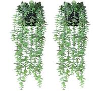 SOGUYI Artificial Hanging Plants, 45cm Small Fake Potted Hanging Eucalyptus Plants with 15 Vines, Faux Hanging Planter Greenery Indoor Outdoor for Shelf Wall Aesthetic Decor(Set of 2)