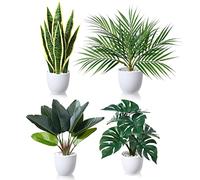 SOGUYI Artificial Plants in Pots, 40cm Indoor Greenery, 4 Pack | Four distinct styles with 12cm frosted plastic pots, ready to arrange across shelves, desks, windowsills and side tables