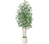 SOGUYI Ficus Artificial Tree 210cm Fake Silk Plant for Home Decor Indoor, Faux Tree in White Imitation Ceramic Planter Fake Floor Plant for Living Room and Home Office Corner Indoor Decor, Set of 1