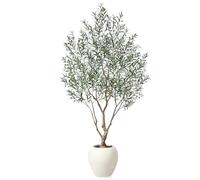 SOGUYI Olive Trees Artificial Indoor, 8 Feet Tall Faux Olive Tree with Round Artisan Planter, Premium Handmade, Realistic Trunk & Lifelike Leaves, Perfect for Large Spaces & Elegant Home/Office Decor