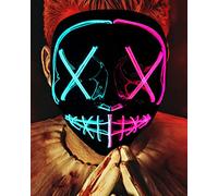 SogYupk Halloween Purge Mask Light Up Mask LED Scary Mask for Halloween Costume Party, Masquerade Cosplay Light Up Purge Face Mask with 3 Lighting Modes for Men Women Adults Kids (BLUE+PINK)