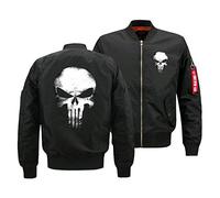 Sohaon Men's Bomber Jacket Punisher Skull College Jacket Pilot Hooded Jacket Sweat Jacket Punish Hoodie Outdoor Transition Jacket, black, M