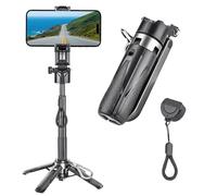 Sohapy Selfie Stick Stand for Phone,Portable Pocket Size and Rechargeable Remote and Metal Ring,Extendable Detachable Cell Phone Tripod Compatible with All Cell Phones (Black)