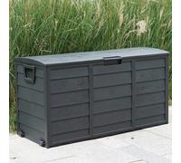 Gr8 Garden 300 Litre Black Plastic Storage Box Lid Patio Shed Utility Cushion Chest Wooden Fence Panel Effect Large Truck Indoor Outdoor Furniture