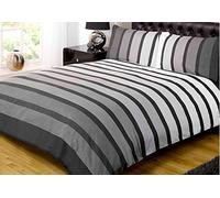 Soho Black Stripe Duvet Cover Quilt Bedding Set, Black White Grey, 2 pcs, Single by Rapport