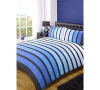 Rapport Home Striped Blue Duvet Cover Set Double Size - Vibrant Polycotton Bedding with Pillowcase, Durable & Fade Resistant for Kids & Adults Bedroom
