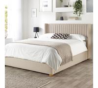 Soho Fabric Ottoman Storage Bed with Upholstered Winged Headboard Natural