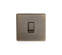 Soho Lighting Antique Brass 1 Gang 2 Way 10A Light Switch with Black Inserts | Screwless, Suitable for all Lights Lighting in the Home, Kitchen, Bedroom or Office