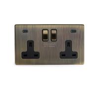 Soho Lighting Antique Brass 2 Gang USB C+C Socket (13A Socket + 2 USB C 4.8A Ports)
