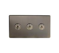 Soho Lighting Antique Brass 3 Gang 2 Way Toggle Light Switch Screwless