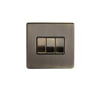 Soho Lighting Antique Brass 3 Gang Intermediate Light Switch Black Insert Screwless