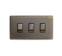 Soho Lighting Antique Brass 3 Gang Light Switch Double Plate Screwless