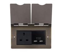 Soho Lighting Antique Brass Screwless Double Floor Outlet 13Amp Plug Socket & USB Charger for Hotels, Offices, Homes