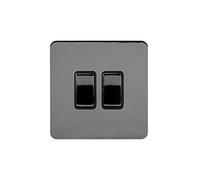 Soho Lighting Black Nickel Flat Plate 2 Gang Intermediate Light Switch Black Insert Screwless