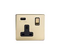 Soho Lighting Brushed Brass 1 Gang Single USB Socket Blk Ins Screwless