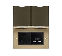 Soho Lighting Brushed Brass Screwless Double Floor Outlet 13Amp Plug Socket & USB Charger - Black Insert for Hotels, Homes & Offices
