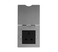 Soho Lighting Brushed Chrome 13A 1 Gang Euromod Floor Plug Socket Black Insert - Ideal for Home, Offices, Hotels