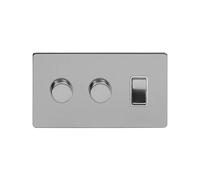 Soho Lighting Brushed Chrome 3 Gang Light Switch with 2 Dimmers (1x2 Way Light Switch with 2X Trailing Edge Dimmer) Wht Ins Screwless
