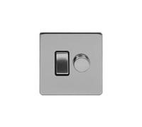 Soho Lighting Brushed Chrome Flat Plate Dimmer and Rocker Switch Combo Blk Ins Screwless (2 Way Switch & Trailing Dimmer)