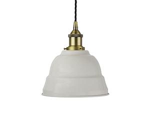 Soho Lighting Pale Grey Lincoln Painted Pendant Light with Matt Antique Brass Lamp Holder and Black Twisted Cable