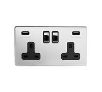 Soho Lighting Polished Chrome 2 Gang Double 3.1 Amp USB Plug Socket Black Insert Screwless