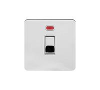 Soho Lighting Polished Chrome Flat Plate 20A 1 Gang Double Pole Switch With Neon Wht Ins Screwless