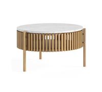 Soho Oak 1 Door Slatted Story Round Coffee Table - White Marble Top