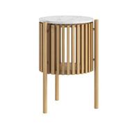 Soho Oak 1 Door Slatted Story Round Side Table - White Marble Top