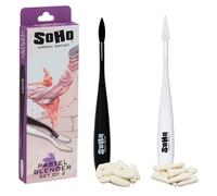 SoHo Urban Artist Pastel Blender Knife - Set of 2 Soft Pastel Blending Tools w/ 20 Mixed Foam Covers - Oval & Pointed Applicator - Plastic Palette Knife Set for Blending Soft Pastels & Charcoal
