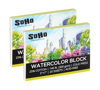 SoHo Urban Artist Watercolor Block 5x7-2 Pack - 140lb 40 Sheets Total Cold Press, Professional, Sustainable, Acid-Free