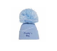 SOHOBABY™ British Made Single Pom Baby Boy Embroidered Baby Hats (UK, Age, 0 Months, 3 Months, Blue (Daddys Boy))