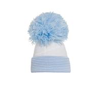SOHOBABY™ British Made Single Pom White Blue Baby Boy Hats (UK, Age, 0 Months, 3 Months, White/Blue)