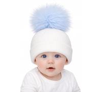 SOHOBABY™ British Made Soft Stretchy Single Pom Plain Baby Boy Baby Girl Hat (UK, Age, 3 Months, 6 Months, White/Blue)
