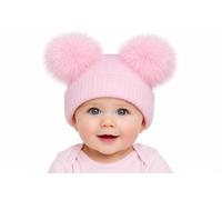SOHOBABY™ British Made Soft Stretchy Stripped Design Double Pom Plain Baby Boy Baby Girl Hat (UK, Age, 0 Months, 3 Months, Pink)