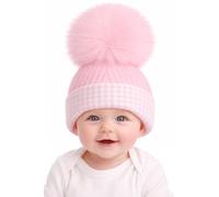 SOHOBABY™ British Made Soft Stretchy Stripped Design Single Pom Plain Baby Boy Baby Girl Hat (UK, Age, 0 Months, 3 Months, Pink)