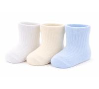SOHOBABY™ Soft Cute Breathable Cotton Rich Pack Of THREE Baby Boy Plain Coloured Socks (UK, Age, 3 Months, 6 Months, BLUE/WHITE/CREAM)