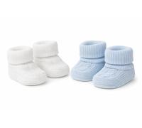 SOHOBABY Spanish Style Adorable Baby Booties Pack Of TWO (2 Pairs) - Soft, Warm & Safe Slippers for Newborn Boys & Girls (White and Blue (0-3 months))