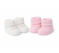 SOHOBABY Spanish Style Adorable Baby Booties Pack Of TWO (2 Pairs) - Soft, Warm & Safe Slippers for Newborn Boys & Girls (White and Pink (0-3 months))