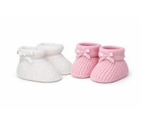 SOHOBABY Spanish Style Adorable Satin Bow Baby Booties Pack Of TWO (2 Pairs) - Soft, Warm & Safe Slippers for Newborn Boys & Girls (White and Baby Pink (0-3 months))